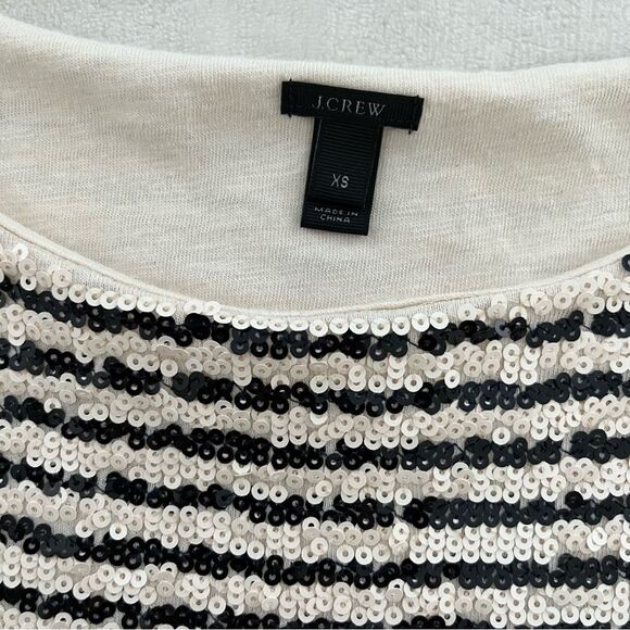 J. Crew Ivory and Black Sequin Stripe Embellished T-shirt, Size XS - Picture 13 of 14